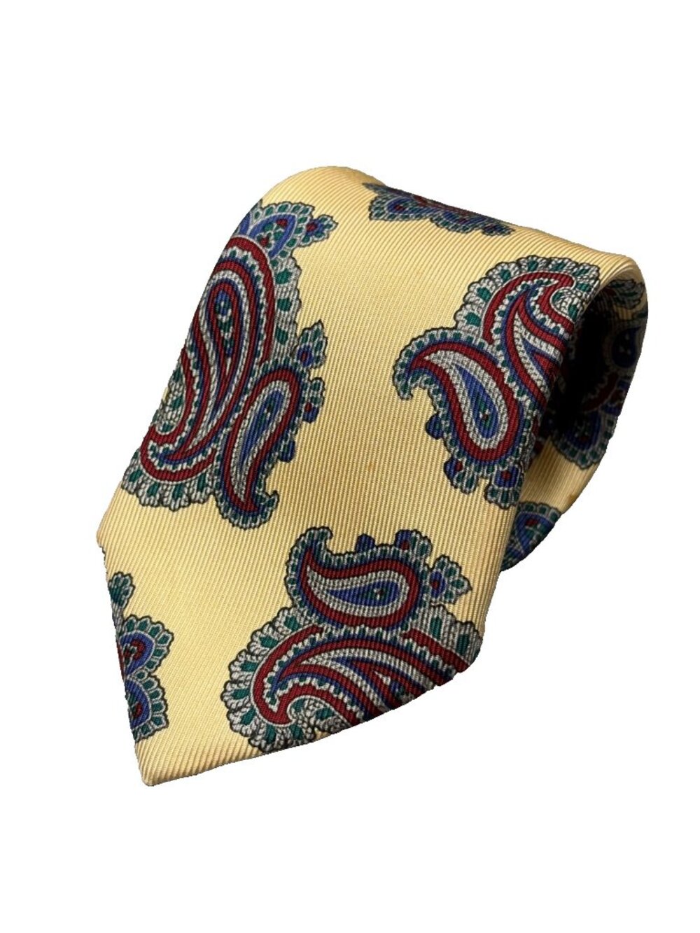 Vintage Nordstrom Tie Paisley 100% Silk Satin  Hand Made in USA Yellow 3.25"